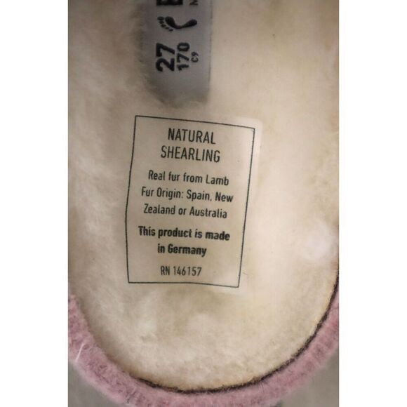 Birkenstock Kids Girls Sz 9 Soft Pink Zermatt Rivet Shearling/Wool Clog Slippers - Picture 7 of 16